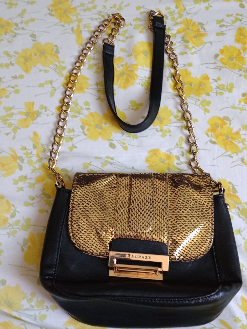 Rampage Black and Gold Chain Shoulder Bag